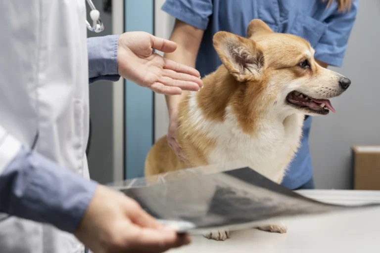 Pepita, corgi à la consultation